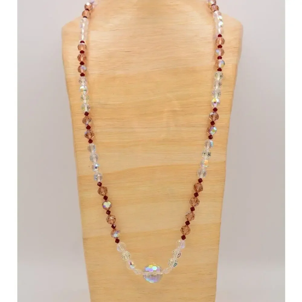 Vintage Glass Crystal Beaded Necklace Aurora Borealis Heavy Chunky Signed Bin3B